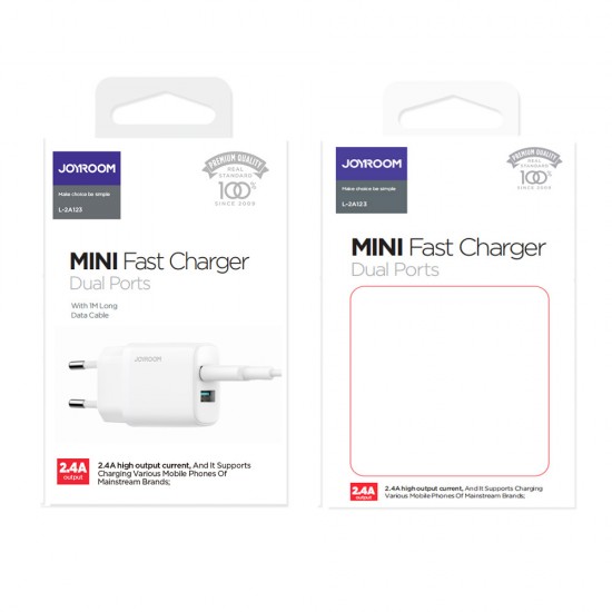 Charger Mobile Joyroom Dual Usb To Type-C Mini Fast Charger 2.4A L-2A123 White