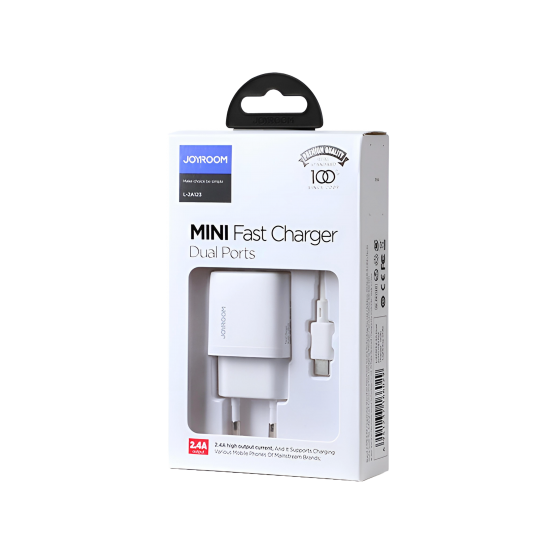 Charger Mobile Joyroom Dual Usb To Type-C Mini Fast Charger 2.4A L-2A123 White