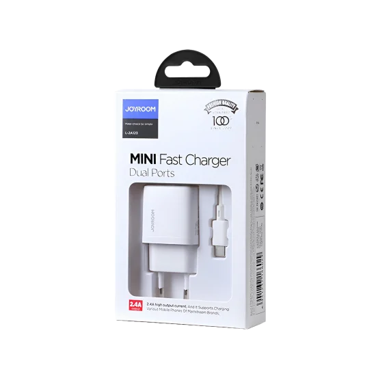 Charger Mobile Joyroom Dual Usb To Type-C Mini Fast Charger 2.4A L-2A123 White