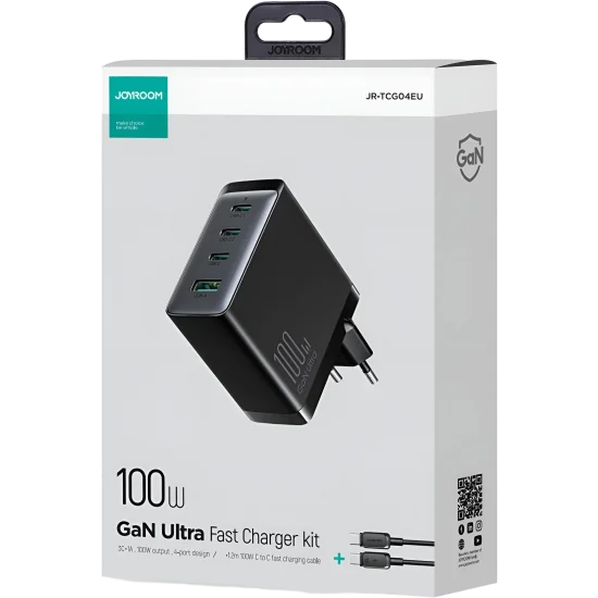 Charger Mobile Joyroom 3C1A 100W JR-TCG04 + Cable Type-C To Type - C 1.2M Black. Charger Mobile Joyroom 3C1A 100W JR-TCG04 + Cable Type-C To Type - C 1.2M Black.