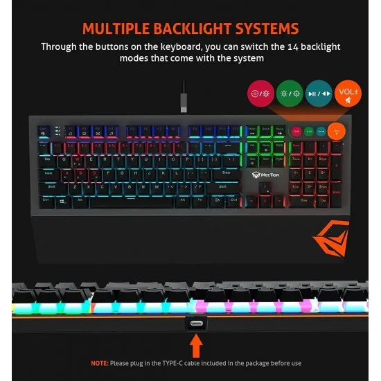 Keyboard Wired Meetion Gaming Blue Switch RGB MT-MK500 Black