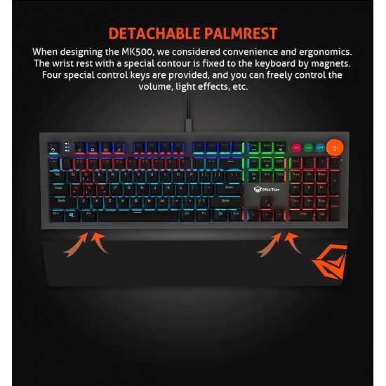 Keyboard Wired Meetion Gaming Blue Switch RGB MT-MK500 Black