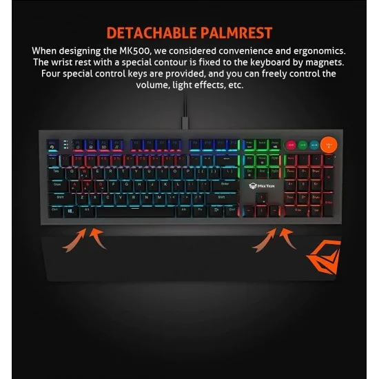 Keyboard Wired Meetion Gaming Blue Switch RGB MT-MK500 Black