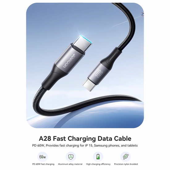 Cable Charger Mobile Joyroom 60w Fast Type-C To Type-C 2M S-A28 White Cable Charger Mobile Joyroom 60w Fast Type-C To Type-C 2M S-A28 White