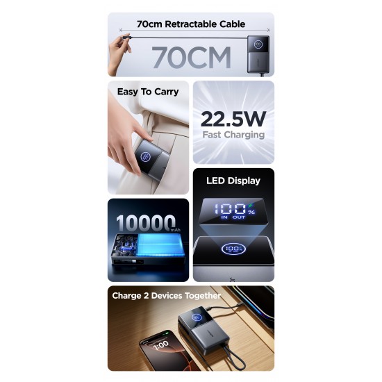 Power Bank Mobile Joyroom Mini 22.5W Retractable Cable 10000Mah JR-PR1 Black Power Bank Mobile Joyroom Mini 22.5W Retractable Cable 10000Mah JR-PR1 Black