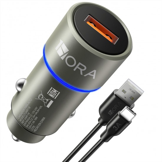 Charger Car 1Hora Usb To Type-C 18W Gar116 Grey