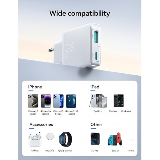 Charger Mobile Joyroom A+C Ultra-Slim Charging 20W JR-TCF14 White Charger Mobile Joyroom A+C Ultra-Slim Charging 20W JR-TCF14 White