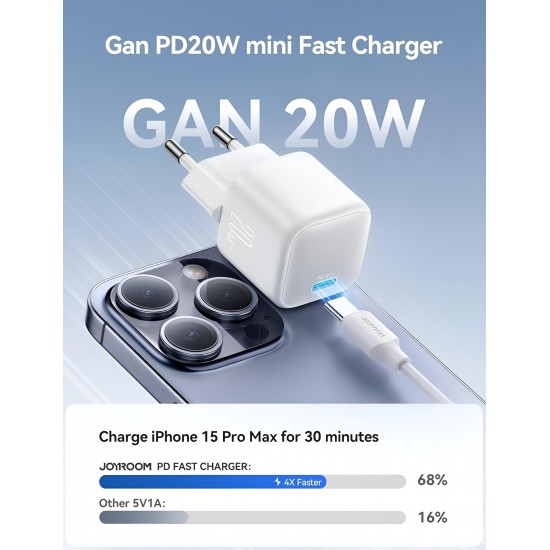 Charger Mobile Joyroom Type-C (PD) Gan Mini Charging 20W JR-TCG08 White Charger Mobile Joyroom Type-C (PD) Gan Mini Charging 20W JR-TCG08 White