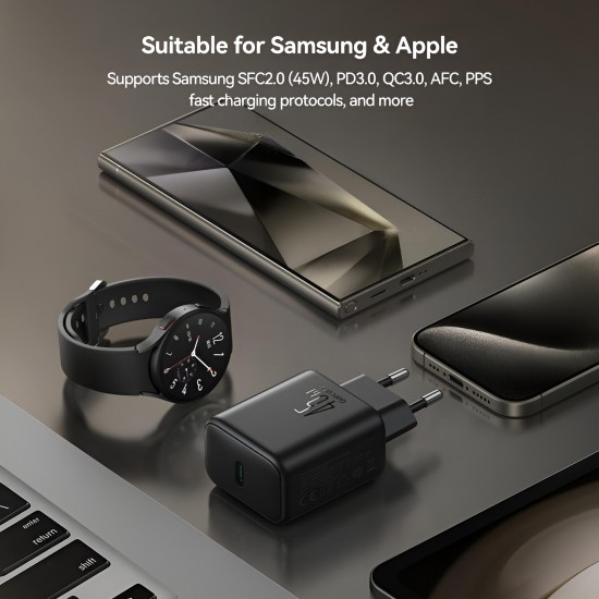 Charger Mobile Joyroom USB+PD Super Fast Gan Charging 45W JR-TCG13 Black Charger Mobile Joyroom USB+PD Super Fast Gan Charging 45W JR-TCG13 Black