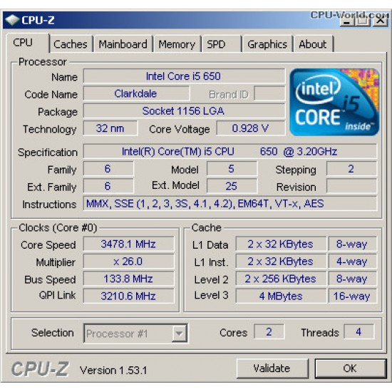 Processor Intel Core I5 650