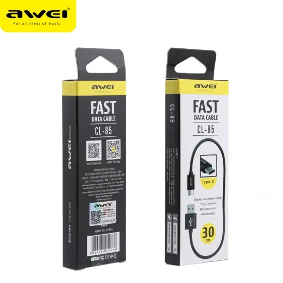 Cable Charger Mobile Awei Usb To Tyeb-C Cl-85 30Cm