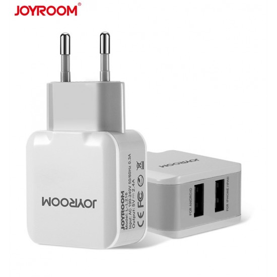 Charger Mobile Joyroom Dual Usb To Type-C Mini Fast Charger 2.4A L-2A123 White