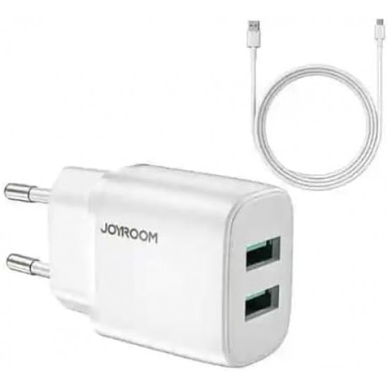 Charger Mobile Joyroom Dual Usb To Micro Mini Fast Charger 2.4A L-2A123 White