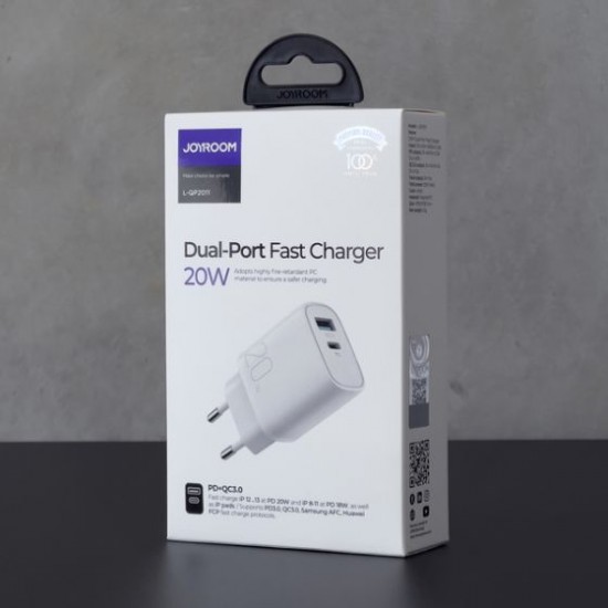 Charger Mobile Joyroom USB (QC3.0+PD) Fast 20W L-QP2011 White