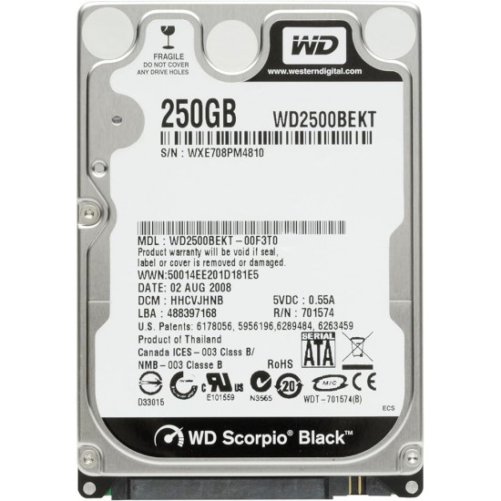 Hard Hdd Western Digital 250Gb Sata 2.5" Black 7200" Hard Hdd Western Digital 250Gb Sata 2.5" Black 7200"