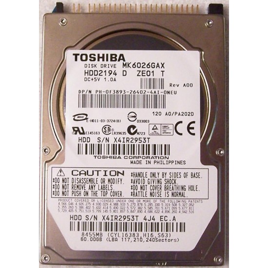 Hard Hdd Toshiba 60Gb Sata 2.5"5400"