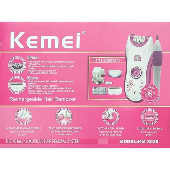 Hair Remover Ladies Epilator Kemei Km-3026 (ماكينة حريمي) Hair Remover Ladies Epilator Kemei Km-3026 (ماكينة حريمي)